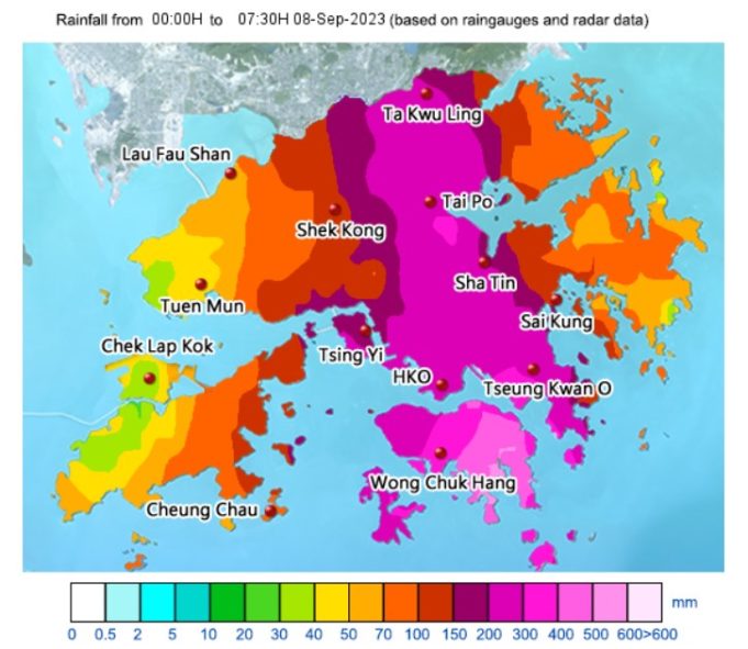 Suspension of classes of all-day schools and work arrangements under extreme weather conditions HKO rainfall distribution