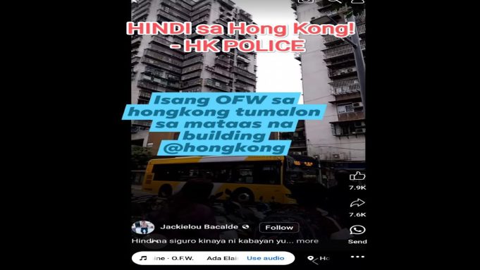 Sa video na kumalat, walang ulat na OFW sa HK na tumalon sa building, HK Pulis Hindi sa Hong Kong v2