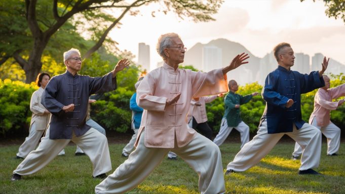 Tai Chi May Boost Cancer Survival, Hong Kong Study Finds a-serene-scene-capturing-a-group-of-elderly-hong-kongers taichi