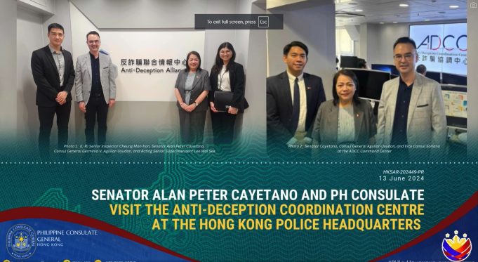 Senator Alan Peter Cayetano and PH Consulate Visits The Anti-Deception Coordinating Centre at the Hong Kong Police Headquarters Senator cayetano and PCG-HK