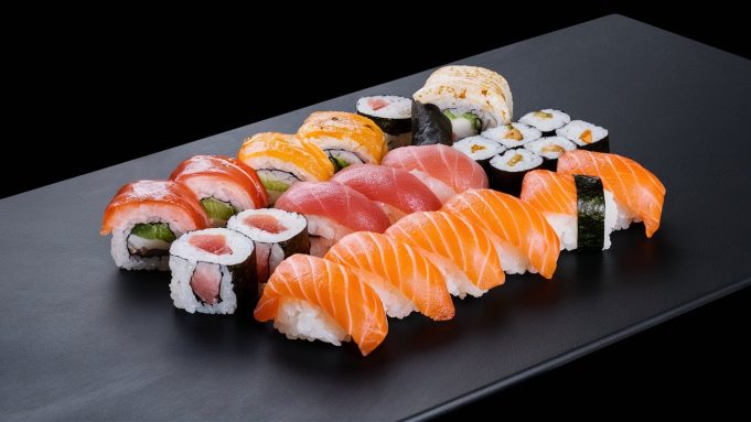 Hong Kong Tightens Food Imports from Japan over Fukushima Water Discharge an-elegant-sushi-set-displayed-on-a-sleek-black-plate