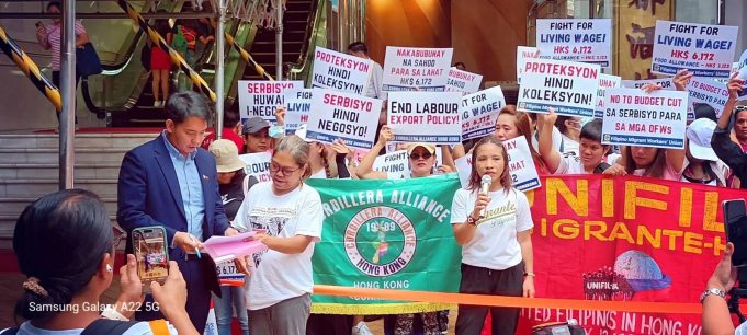Migrant Workers in Hong Kong Rally for Living Wage, Challenge Consulates to Act Photo in Phil. Consulate