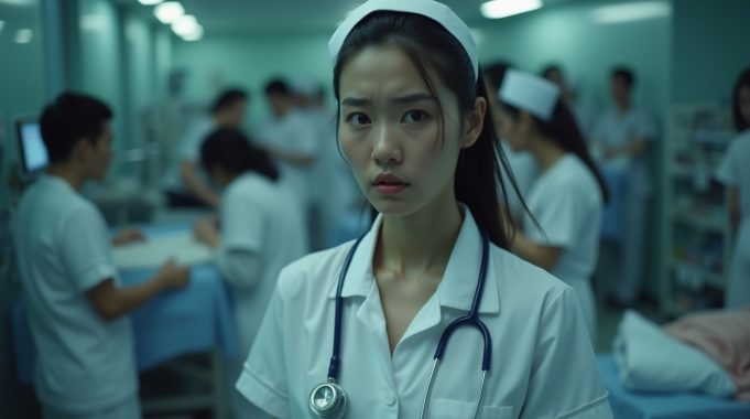 Facing Staffing Shortage, Hong Kong Offers Jobs to 200 Foreign Nurse Applicants exhausted_hong_kong_nurse_in_crisp_white_uniform_tending_to_multiple_patients v1