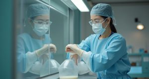 Hong Kong Launches Breast Milk Bank to Support Premature, Sick Newborns a_hong_kong_nurse_wearing_surgical_mask_pours_breast_milk_to_a_container