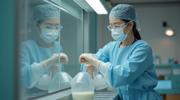 Hong Kong Launches Breast Milk Bank to Support Premature, Sick Newborns a_hong_kong_nurse_wearing_surgical_mask_pours_breast_milk_to_a_container