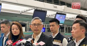 Hong Kong Security Bureau Launch Task Forceto Rescue Hong Kong Residents from Illegal Labor in Thailand Undersecretary for Security Michael Cheuk speaks to reporters before leaving for Thailand. RTHK