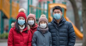 Flu Season Looms, Hong Kong Braces for Peak Infections in Early February a_hong_kong_family_wearing_cold_weather_clothes_and
