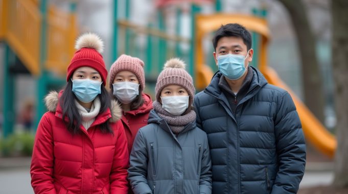 Flu Season Looms, Hong Kong Braces for Peak Infections in Early February a_hong_kong_family_wearing_cold_weather_clothes_and