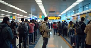 Hong Kong Sees 298 Million Passengers in 2024, Unveils Tech Upgrades for Faster Clearance hong_kong_airport_scene_tourists_queue_at_the_immigration_booth