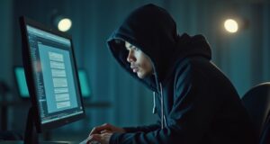 Philippine Authorities Intercepts Cybercrime Trafficking Scheme Targeting Young Workers at Airport a_shady_asian_guy_figure_wearing_a_hoodie_working_on_a_computer_3