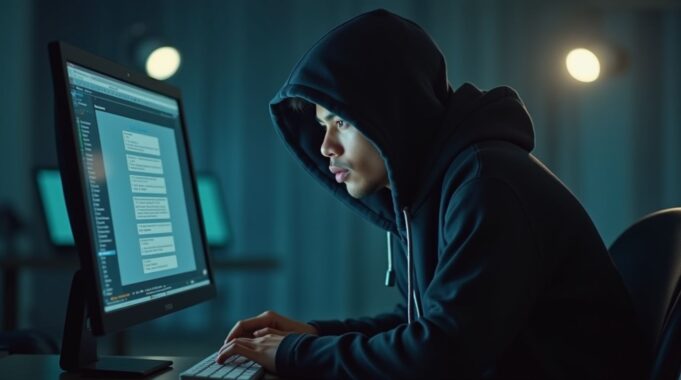 Philippine Authorities Intercepts Cybercrime Trafficking Scheme Targeting Young Workers at Airport a_shady_asian_guy_figure_wearing_a_hoodie_working_on_a_computer_3