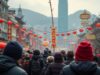 Hong Kong Welcomes 1.4 Million Visitors During Chinese New Year Golden Week crowd_of_tourists_wearing_cold_weather_clothing_during_hong_kong_chinese_new_year_background_victoria_harbor 01