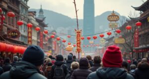 Hong Kong Welcomes 1.4 Million Visitors During Chinese New Year Golden Week crowd_of_tourists_wearing_cold_weather_clothing_during_hong_kong_chinese_new_year_background_victoria_harbor 01