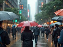 Uncertainty Looms as Tropical Cyclone Speculation Grows for Hong Kong people_on_a_busy_hong_kong_street_wearing_umbrellas_heavy_rain