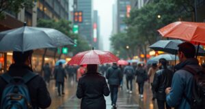 Uncertainty Looms as Tropical Cyclone Speculation Grows for Hong Kong people_on_a_busy_hong_kong_street_wearing_umbrellas_heavy_rain