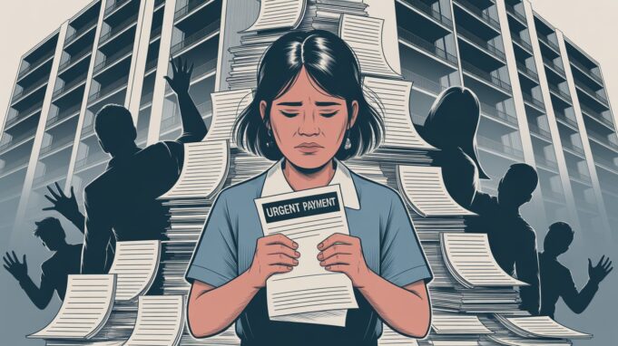 Growing Debt Crisis Among Foreign Domestic Helpers Subjects Employers To Harassment From Lenders an-editorial-illustration depicting debt crisis