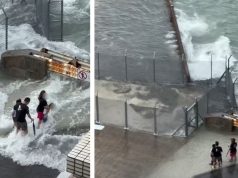 Father and Domestic Helper Charged After Risking Children’s Lives at Waterfront During Typhoon Ragasa Kennedy Town waterfront during typhoon Ragasa