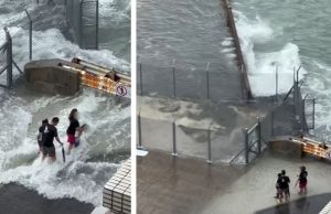Father and Domestic Helper Charged After Risking Children’s Lives at Waterfront During Typhoon Ragasa Kennedy Town waterfront during typhoon Ragasa