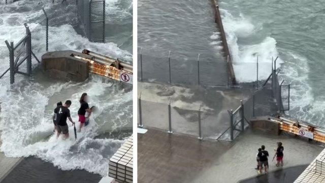 Kennedy Town waterfront during typhoon Ragasa