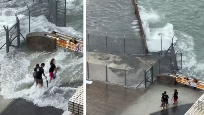 Father and Domestic Helper Charged After Risking Children’s Lives at Waterfront During Typhoon Ragasa Kennedy Town waterfront during typhoon Ragasa