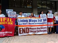 Migrant Workers’ Group Welcomes Wage Hike but Demands More for ‘Living Wage’ Asian Migrants Coordinating Body (AMCB-IMA) protest
