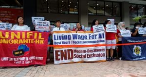 Migrant Workers’ Group Welcomes Wage Hike but Demands More for ‘Living Wage’ Asian Migrants Coordinating Body (AMCB-IMA) protest