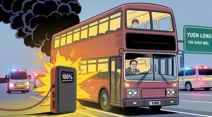 Portable Charger Ignites on KMB Bus, Injuring Two KMB bus fire caused by charger