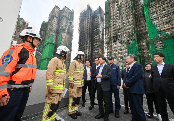 Hong Kong launches massive response after deadly Tai Po high-rise fire kills 65 The Chief Executive, Mr John Lee with firefighters 1500