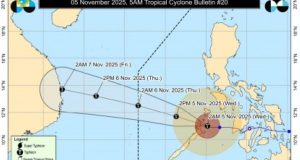 Typhoon Tino Maintains Strength as It Crosses Northern Palawan; Signal No. 4 Hoisted in Several Areas tino-5am-nov-5-2025, (PAGASA graphics)