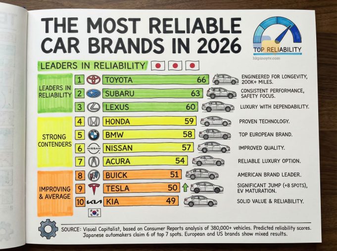 Japanese Automakers Sweep Top Reliability Rankings; Tesla Sees Major Gains Hand-drawn The Most Reliable Car Brands in 2026