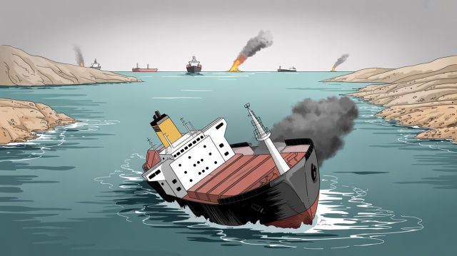 Iranian missile hitting and sinking UAE flagged vessel MV Mussafah 2 in the Strait of Hormuz on March 6