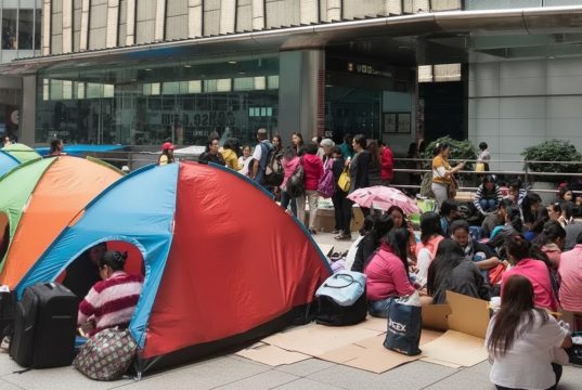 Migrant Workers’ Group Decries Displacement of Domestic Workers in Hong Kong Migrant workers tent during day offs-modified