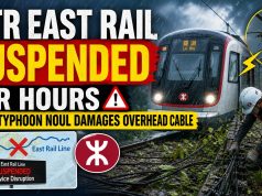 The MTR East Rail Suspended for Hours After Typhoon Damages Overhead Cable MTR East Rail Suspended for Hours After Typhoon Noul Damages Overhead Cable