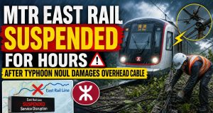 The MTR East Rail Suspended for Hours After Typhoon Damages Overhead Cable MTR East Rail Suspended for Hours After Typhoon Noul Damages Overhead Cable