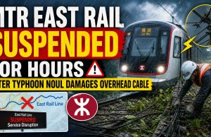 The MTR East Rail Suspended for Hours After Typhoon Damages Overhead Cable MTR East Rail Suspended for Hours After Typhoon Noul Damages Overhead Cable