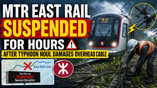 MTR East Rail Suspended for Hours After Typhoon Noul Damages Overhead Cable
