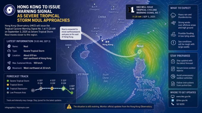 Hong Kong to Issue Warning Signal as Severe Tropical Storm Noul Approaches Severe Tropical Storm Noul
