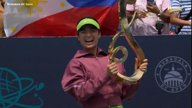 Alex Eala proudly hoists the 2026 Mubadala DC Open trophy Alex Eala proudly hoists the 2026 Mubadala DC Open trophy