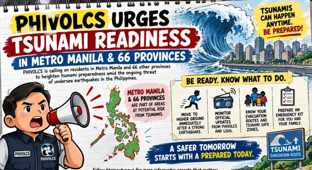 Phivolcs urge tsunami readiness in Metro Manila, 66 provinces Phivolcs urge tsunami readiness in Metro Manila, 66 provinces